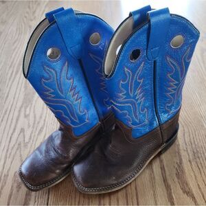 Cody James boys leather western boots brown w/blue & colorful embroidery Size 1